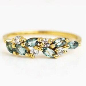 18k Gold Plated Green Leaf Diamond Ring